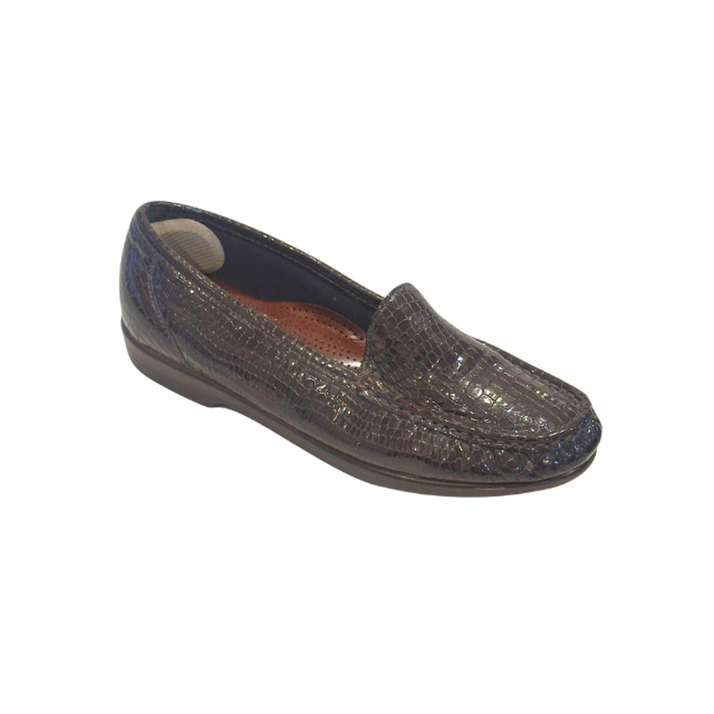 SAS Simplify Loafer Moccasin Flats Faux Croc Patent Leather Brown Women’s Size 9